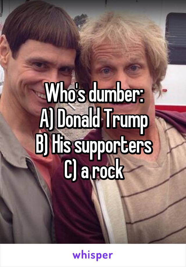 Who's dumber:
A) Donald Trump
B) His supporters
C) a rock