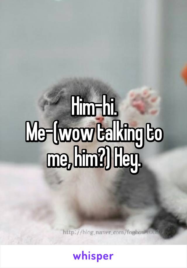Him-hi.
Me-(wow talking to me, him?) Hey.