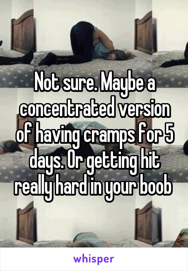 Not sure. Maybe a concentrated version of having cramps for 5 days. Or getting hit really hard in your boob 