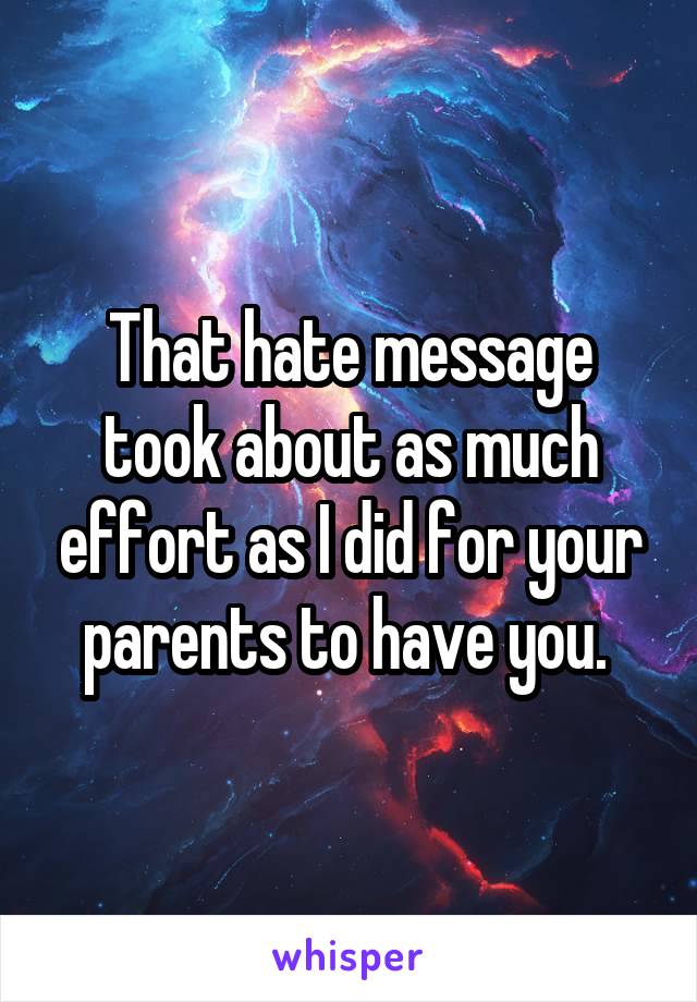 That hate message took about as much effort as I did for your parents to have you. 