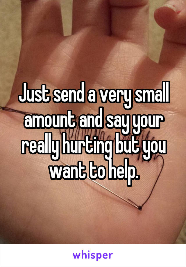 Just send a very small amount and say your really hurting but you want to help.
