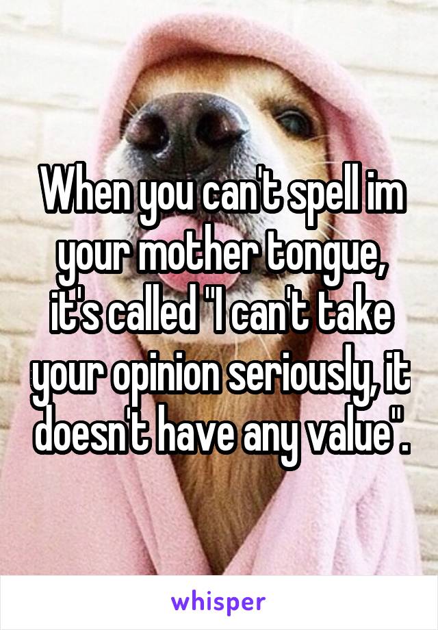 When you can't spell im your mother tongue, it's called "I can't take your opinion seriously, it doesn't have any value".
