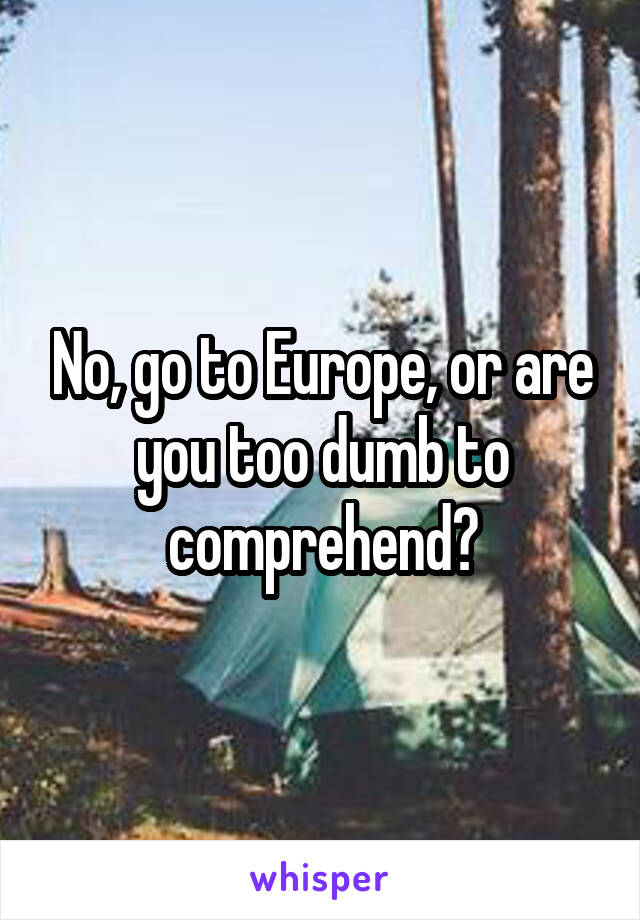 No, go to Europe, or are you too dumb to comprehend?