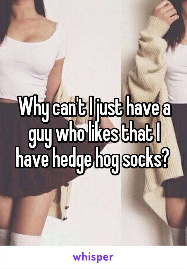 Why can't I just have a guy who likes that I have hedge hog socks? 
