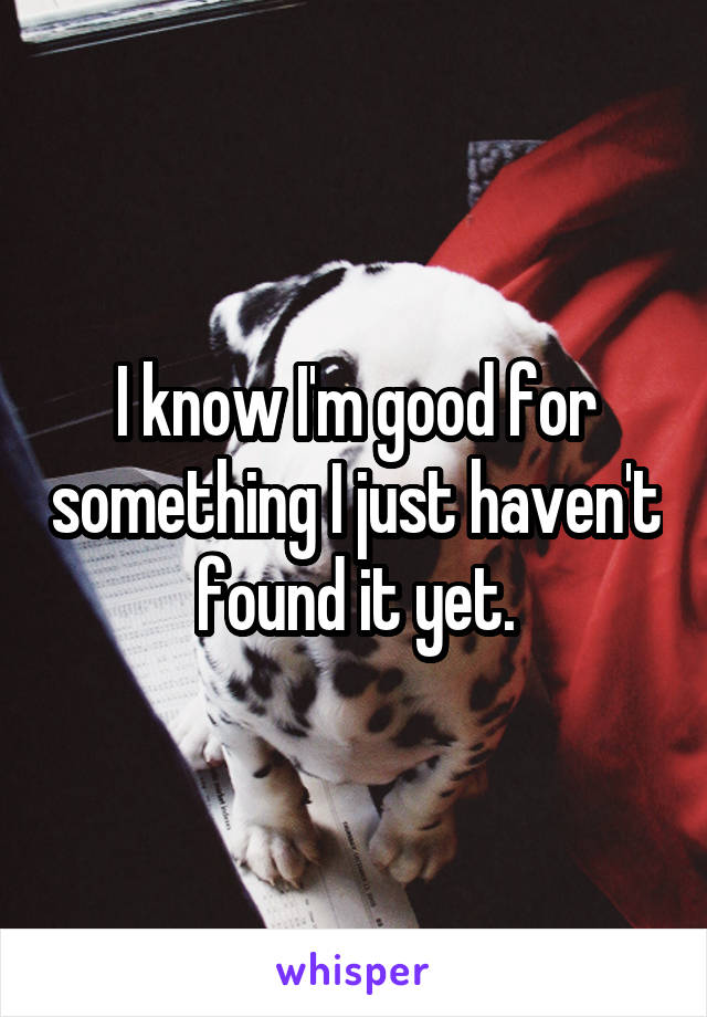 I know I'm good for something I just haven't found it yet.