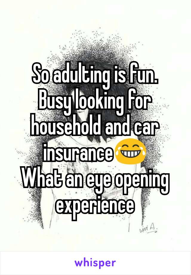 So adulting is fun.
Busy looking for household and car insurance😂
What an eye opening experience