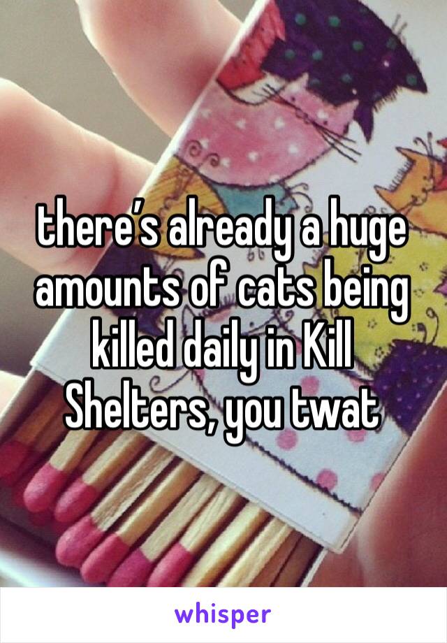 there’s already a huge amounts of cats being killed daily in Kill Shelters, you twat