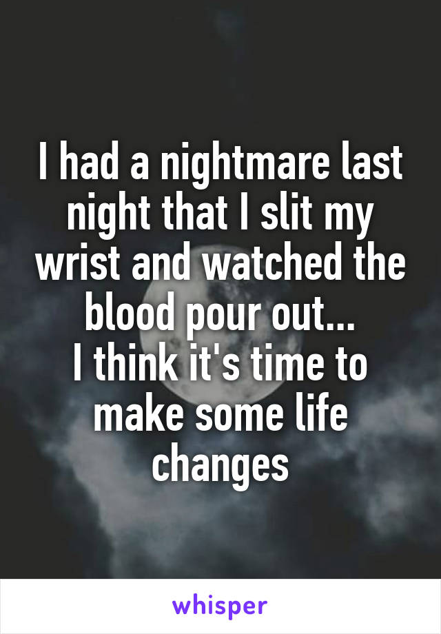 I had a nightmare last night that I slit my wrist and watched the blood pour out...
I think it's time to make some life changes