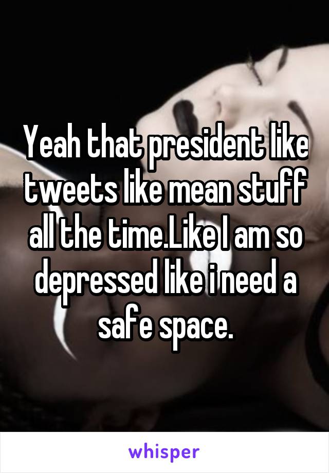 Yeah that president like tweets like mean stuff all the time.Like I am so depressed like i need a safe space.