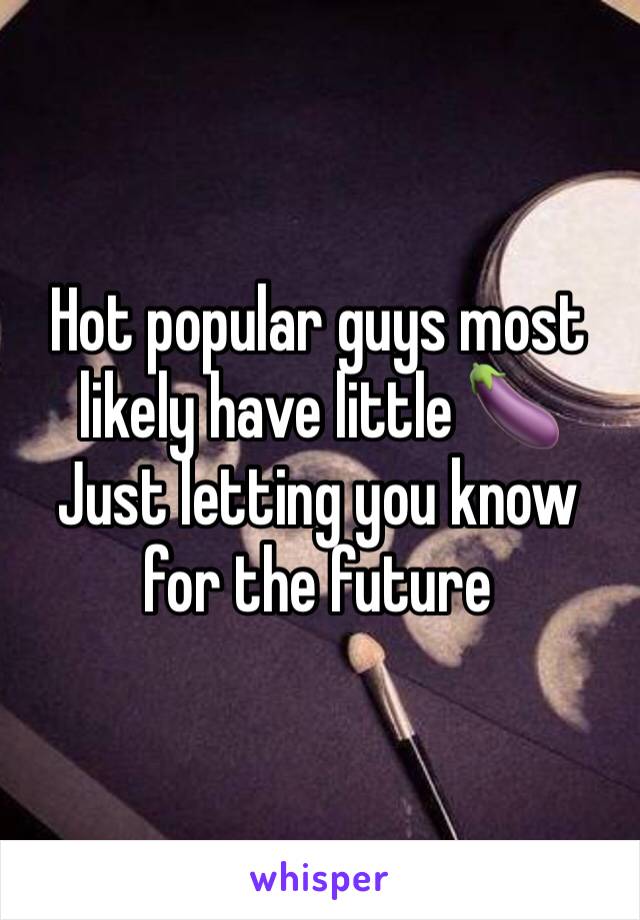 Hot popular guys most likely have little 🍆
Just letting you know for the future