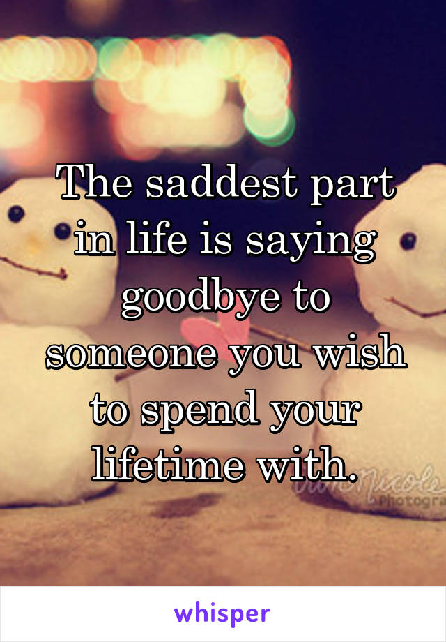 The saddest part in life is saying goodbye to someone you wish to spend your lifetime with.