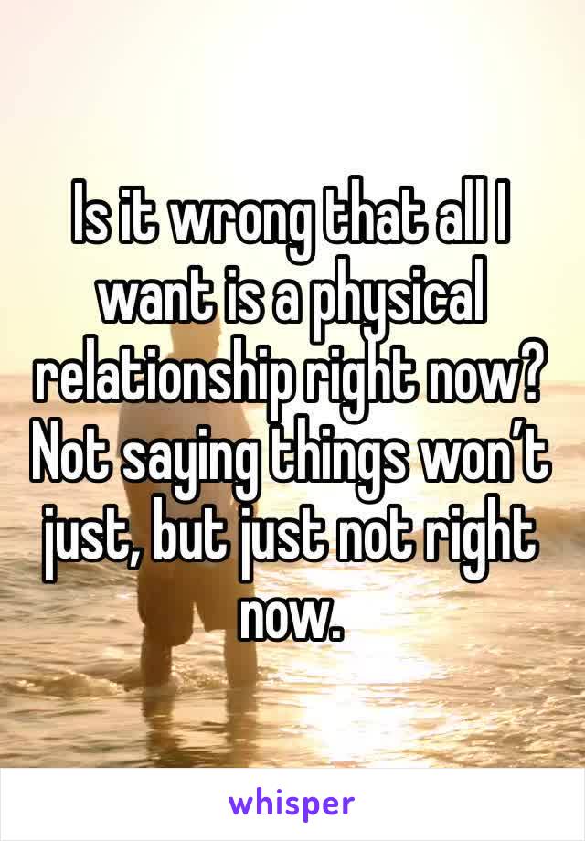 Is it wrong that all I want is a physical relationship right now? Not saying things won’t just, but just not right now. 