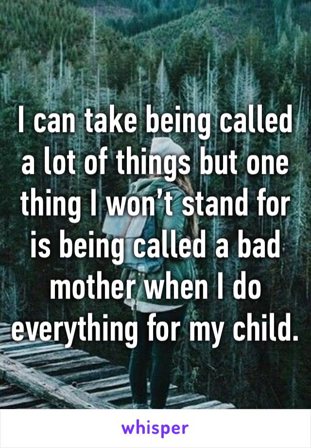 I can take being called a lot of things but one thing I won’t stand for is being called a bad mother when I do everything for my child. 