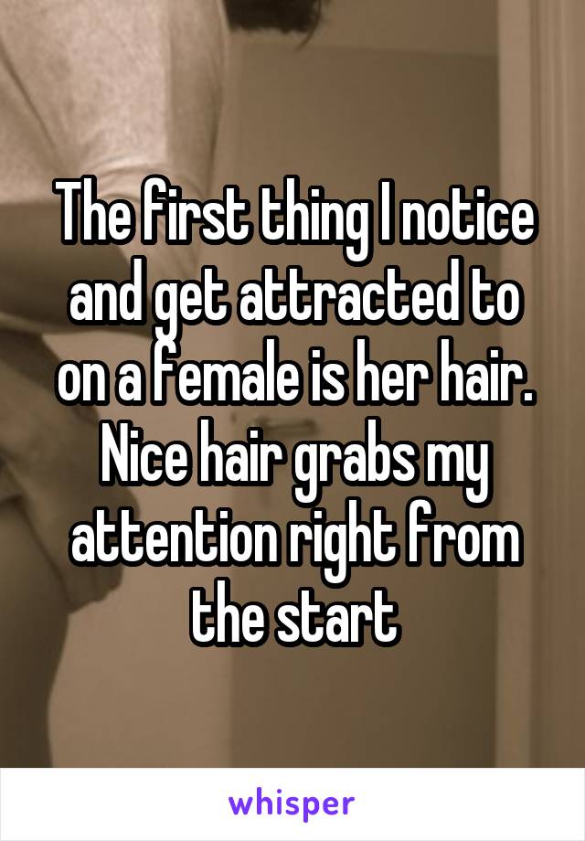 The first thing I notice and get attracted to on a female is her hair. Nice hair grabs my attention right from the start