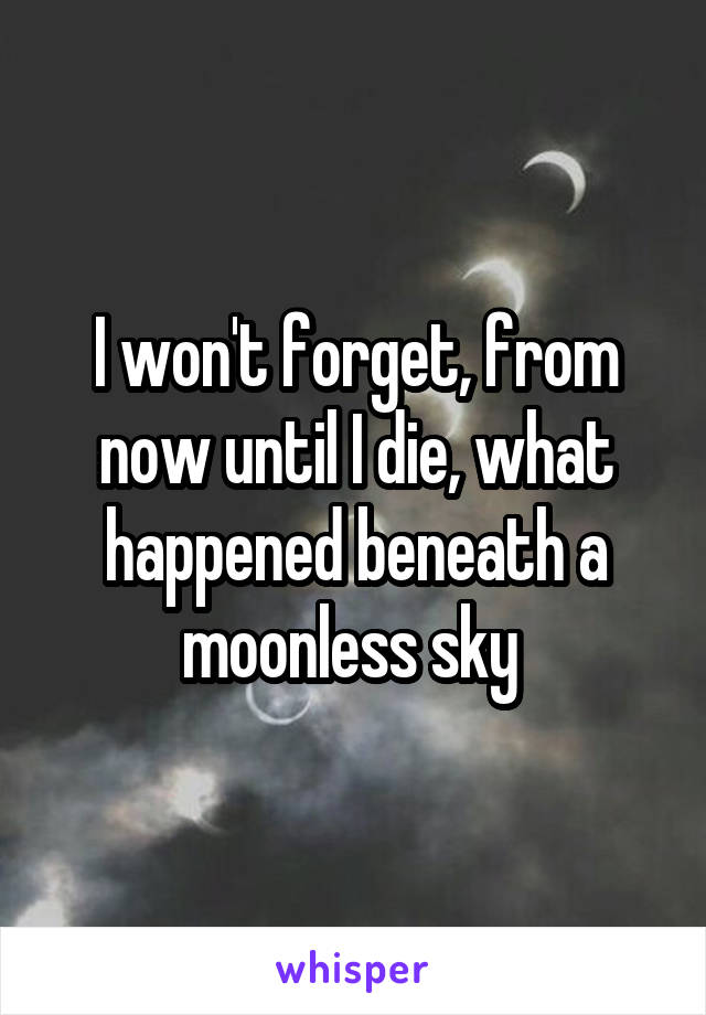 I won't forget, from now until I die, what happened beneath a moonless sky 