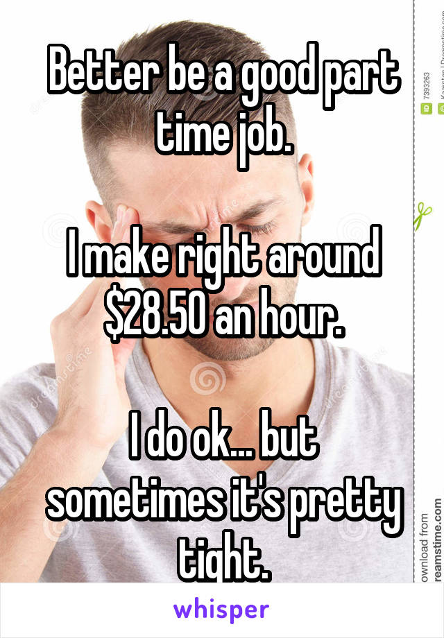 Better be a good part time job.

I make right around $28.50 an hour.

I do ok... but sometimes it's pretty tight.