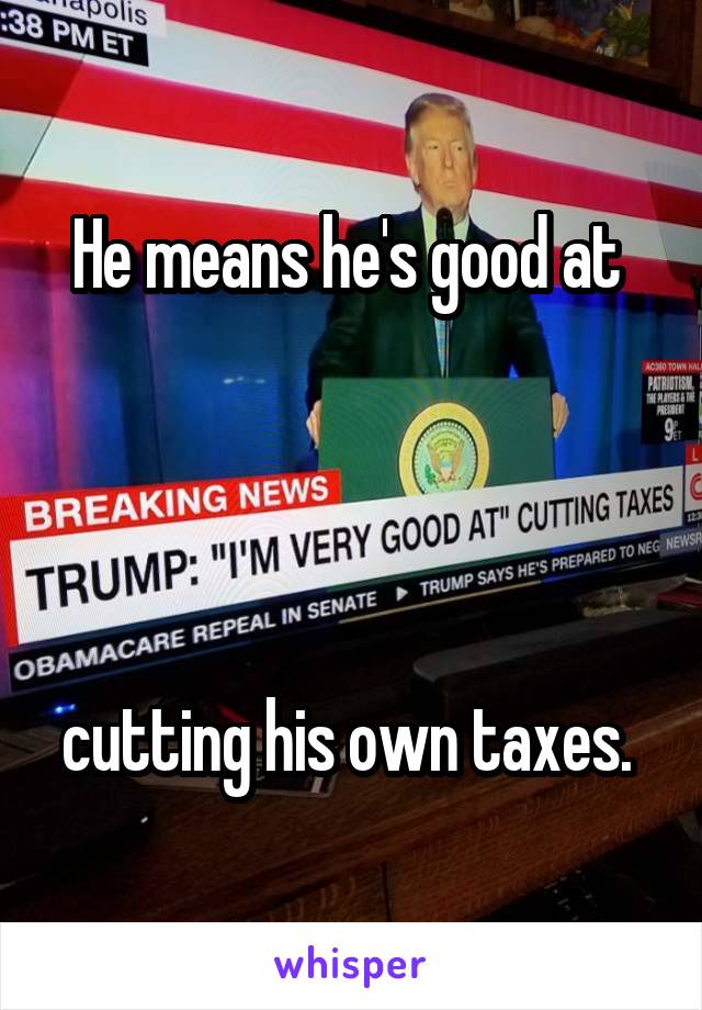 He means he's good at 




cutting his own taxes. 