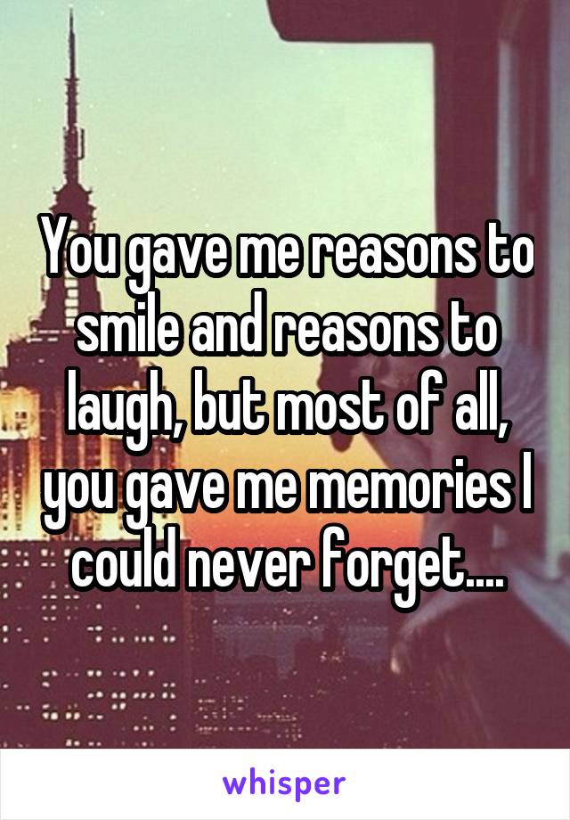 You gave me reasons to smile and reasons to laugh, but most of all, you gave me memories I could never forget....