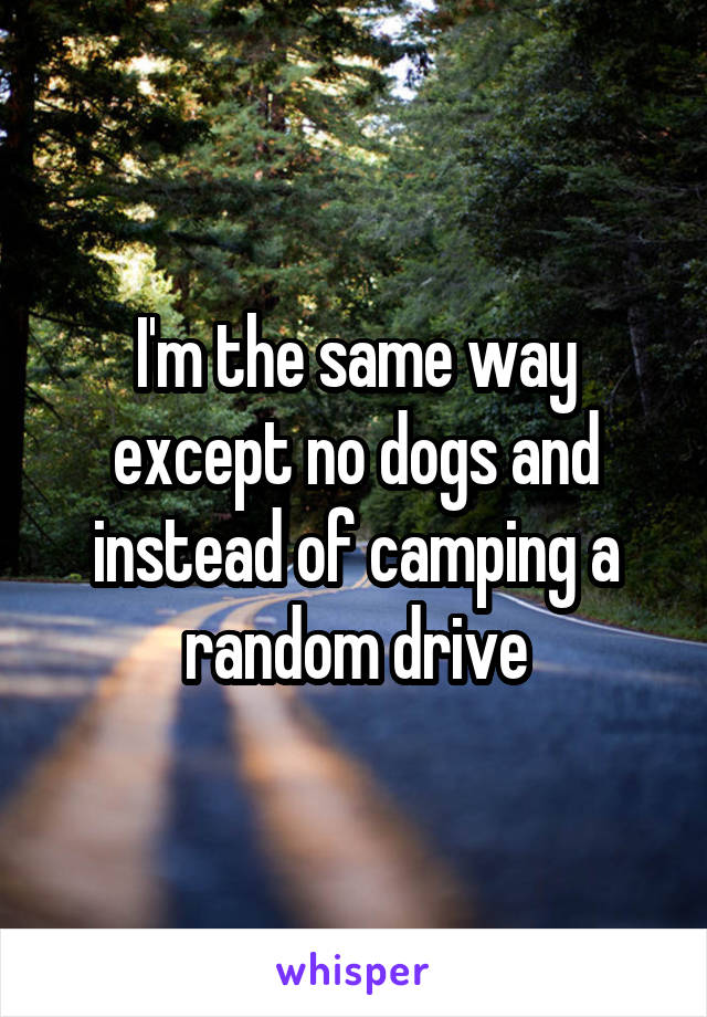 I'm the same way except no dogs and instead of camping a random drive