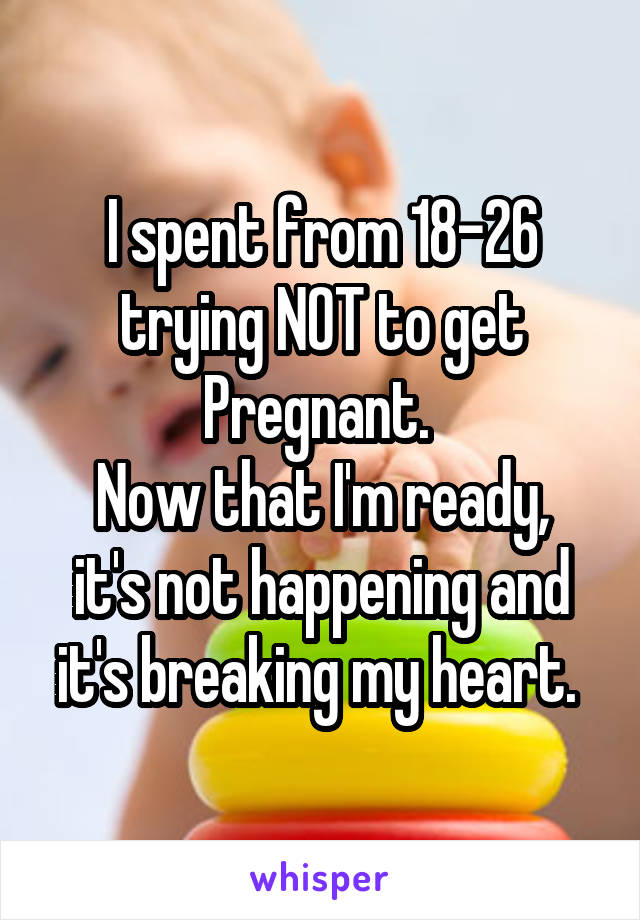 I spent from 18-26 trying NOT to get Pregnant. 
Now that I'm ready, it's not happening and it's breaking my heart. 