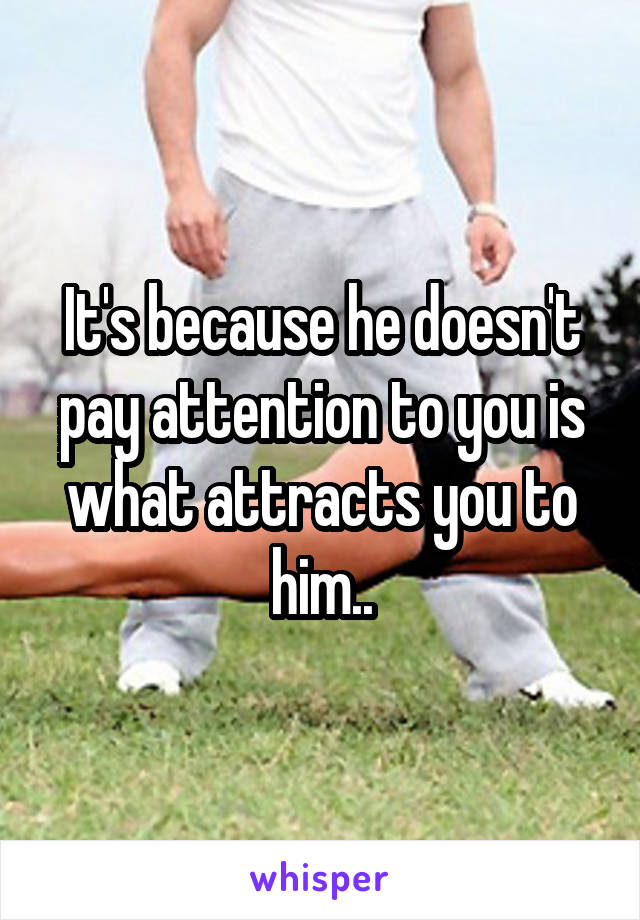 It's because he doesn't pay attention to you is what attracts you to him..