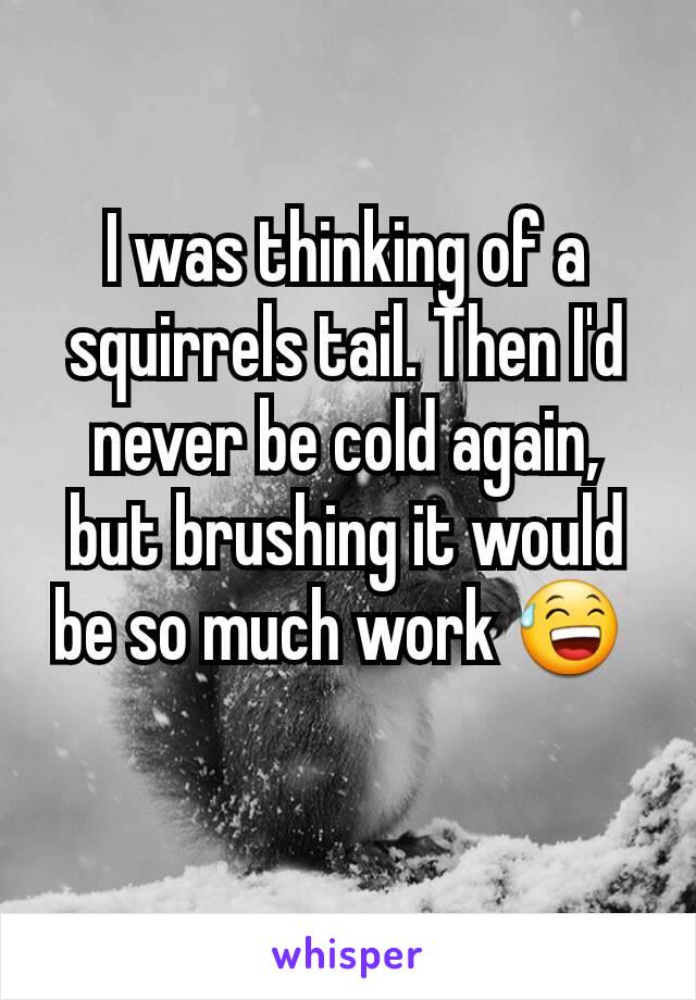 I was thinking of a squirrels tail. Then I'd never be cold again, but brushing it would be so much work 😅 