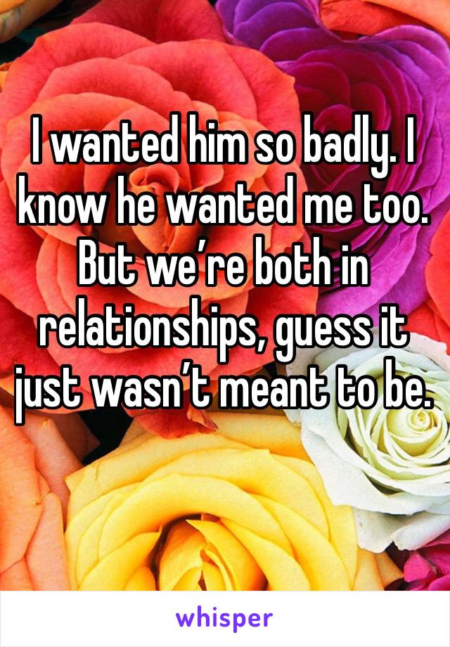 I wanted him so badly. I know he wanted me too. But we’re both in relationships, guess it just wasn’t meant to be. 