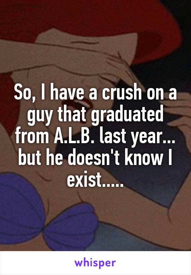 So, I have a crush on a guy that graduated from A.L.B. last year... but he doesn't know I exist.....