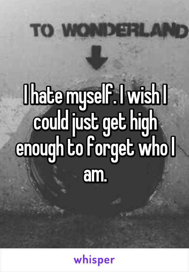 I hate myself. I wish I could just get high enough to forget who I am.