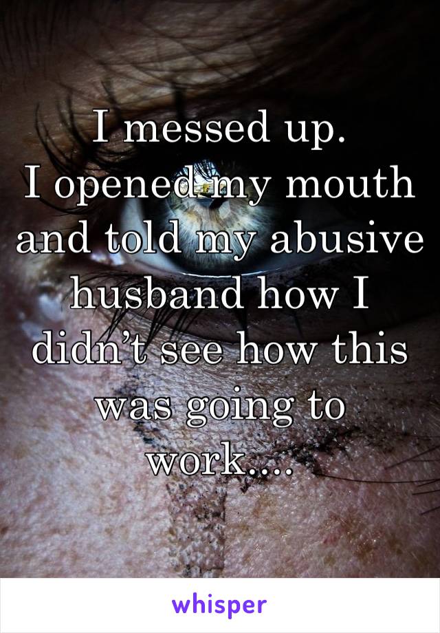 I messed up.
I opened my mouth and told my abusive husband how I didn’t see how this was going to work.... 
