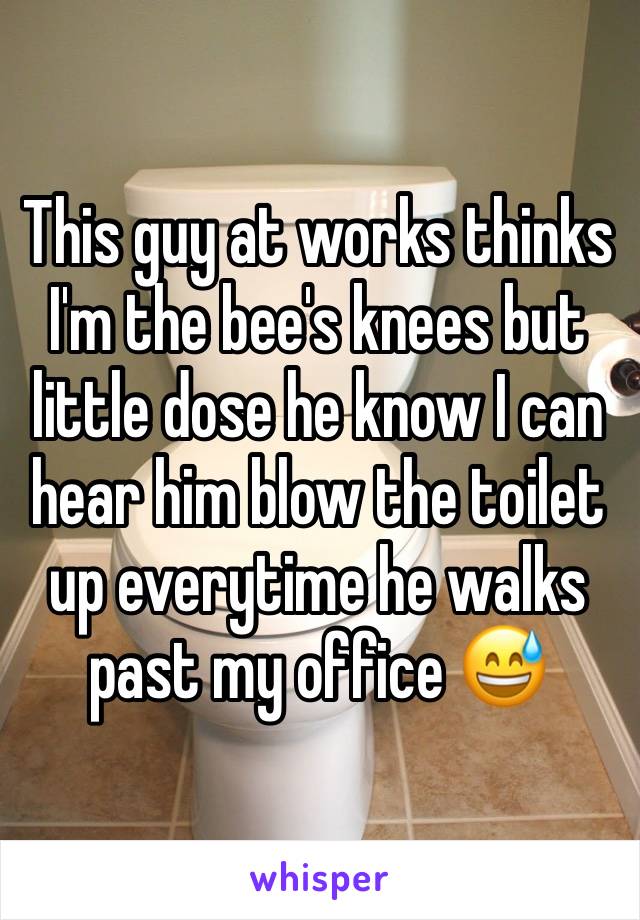 This guy at works thinks I'm the bee's knees but little dose he know I can hear him blow the toilet up everytime he walks past my office 😅