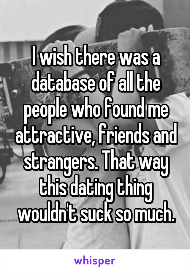 I wish there was a database of all the people who found me attractive, friends and strangers. That way this dating thing wouldn't suck so much.