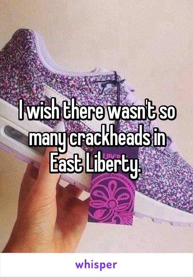 I wish there wasn't so many crackheads in East Liberty. 