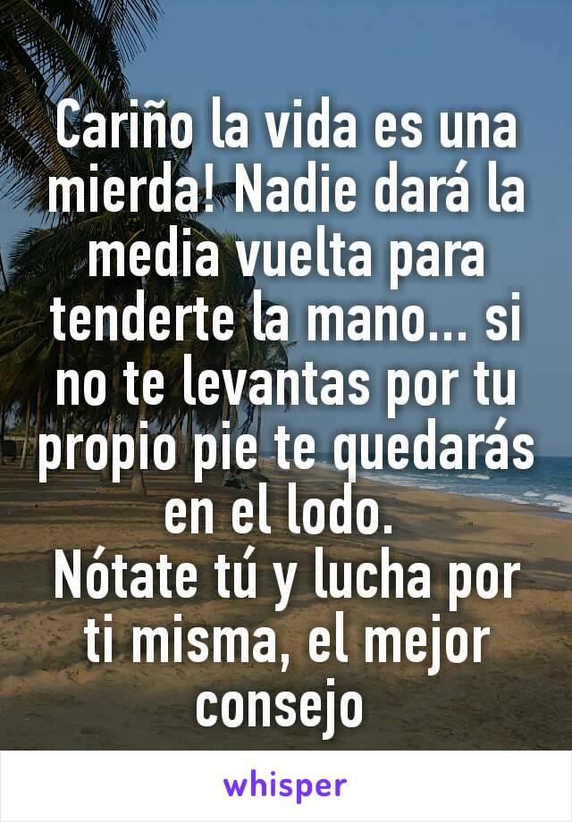 Cariño la vida es una mierda! Nadie dará la media vuelta para tenderte la mano... si no te levantas por tu propio pie te quedarás en el lodo. 
Nótate tú y lucha por ti misma, el mejor consejo 