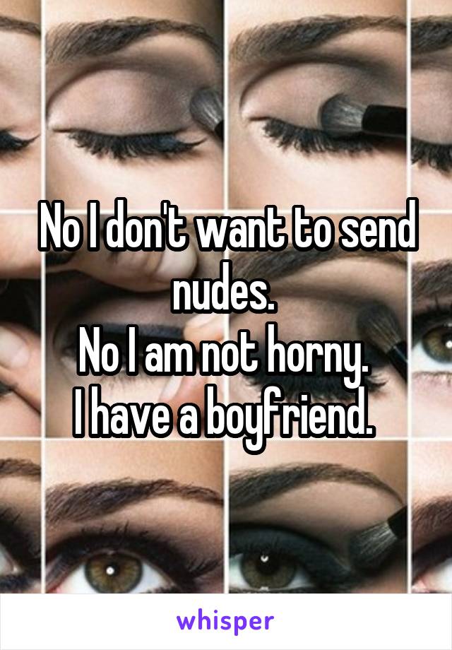 No I don't want to send nudes. 
No I am not horny. 
I have a boyfriend. 