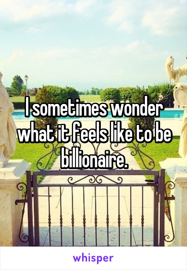 I sometimes wonder what it feels like to be billionaire.