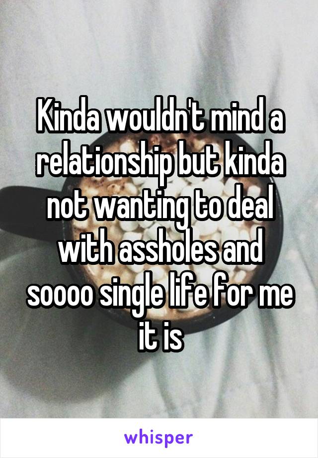 Kinda wouldn't mind a relationship but kinda not wanting to deal with assholes and soooo single life for me it is