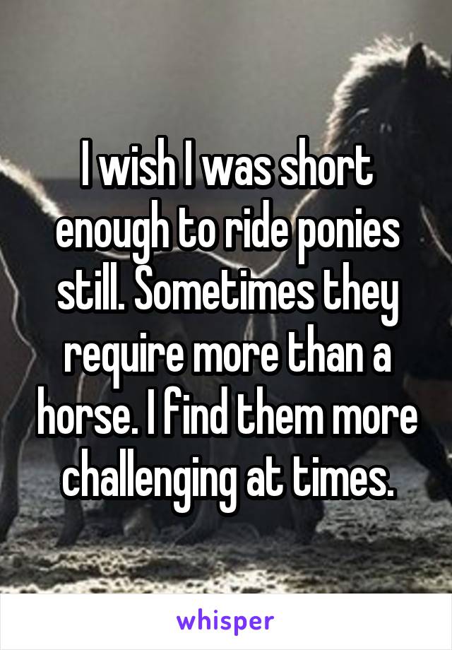 I wish I was short enough to ride ponies still. Sometimes they require more than a horse. I find them more challenging at times.