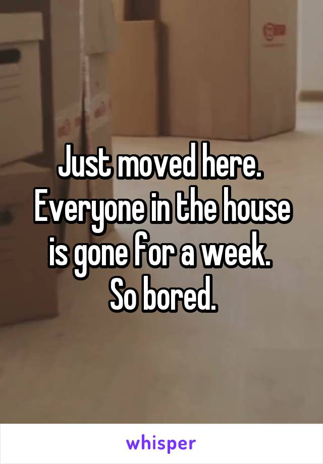 Just moved here. 
Everyone in the house is gone for a week. 
So bored.