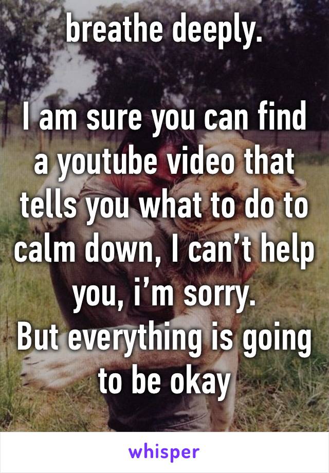 breathe deeply.

I am sure you can find a youtube video that tells you what to do to calm down, I can’t help you, i’m sorry.
But everything is going to be okay