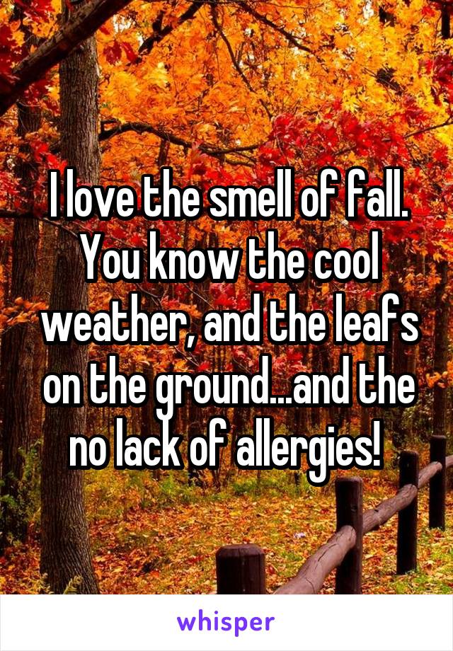 I love the smell of fall. You know the cool weather, and the leafs on the ground...and the no lack of allergies! 