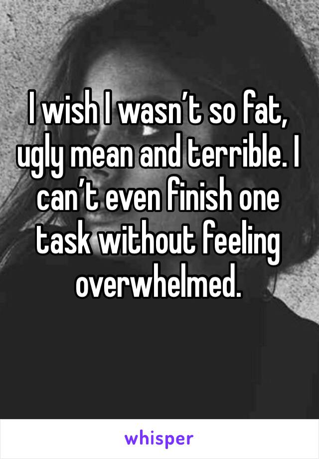 I wish I wasn’t so fat, ugly mean and terrible. I can’t even finish one task without feeling overwhelmed.