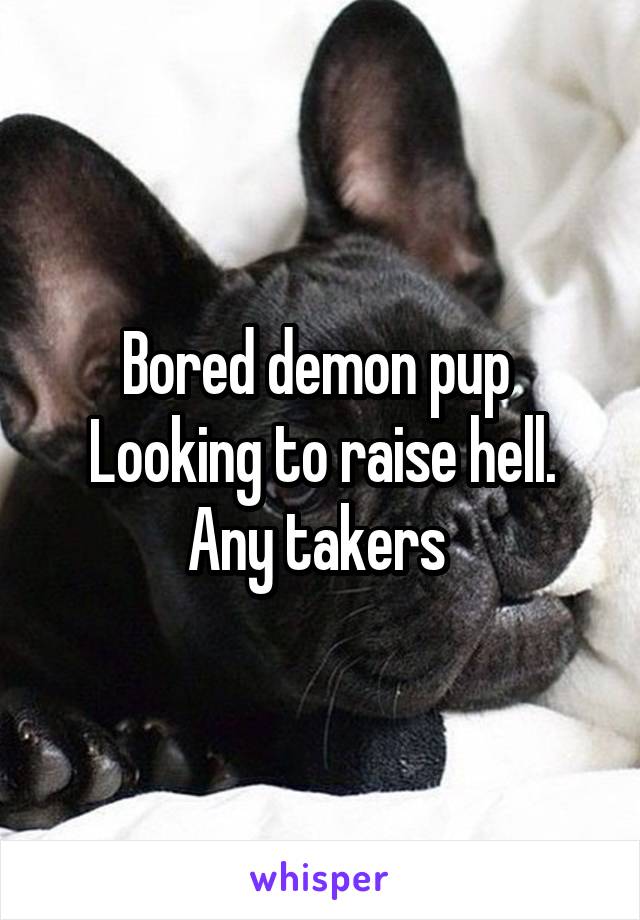 Bored demon pup 
Looking to raise hell.
Any takers 