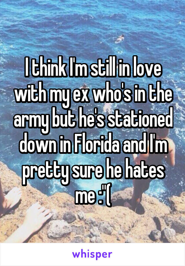 I think I'm still in love with my ex who's in the army but he's stationed down in Florida and I'm pretty sure he hates me :"(