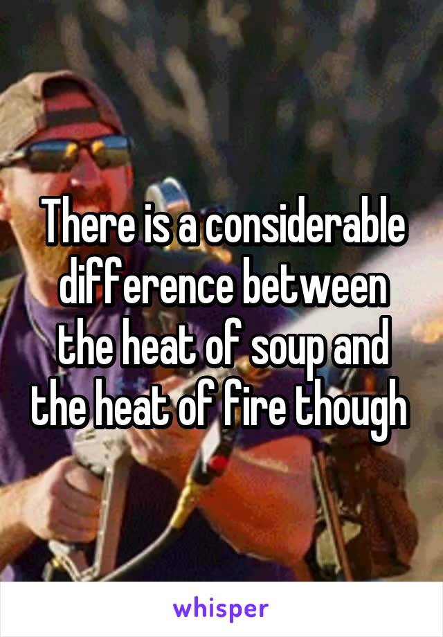 There is a considerable difference between the heat of soup and the heat of fire though 