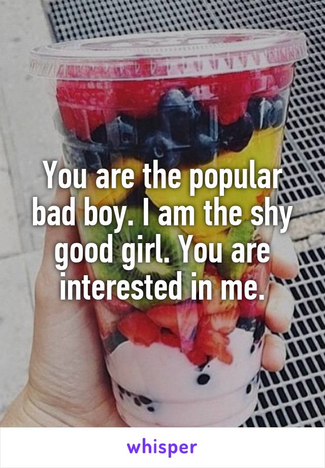 You are the popular bad boy. I am the shy good girl. You are interested in me.