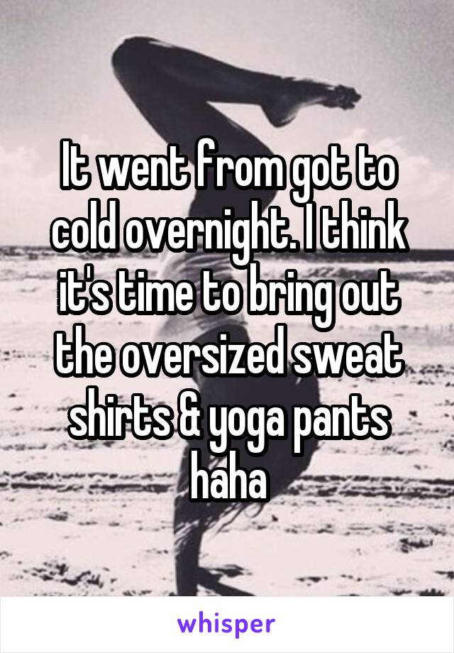 It went from got to cold overnight. I think it's time to bring out the oversized sweat shirts & yoga pants haha