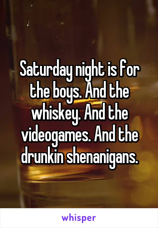 Saturday night is for the boys. And the whiskey. And the videogames. And the drunkin shenanigans.