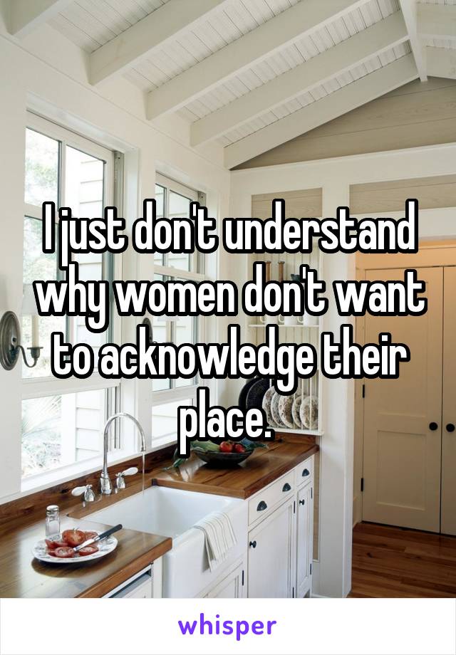 I just don't understand why women don't want to acknowledge their place. 