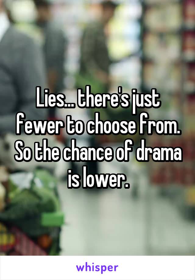 Lies... there's just fewer to choose from. So the chance of drama is lower.